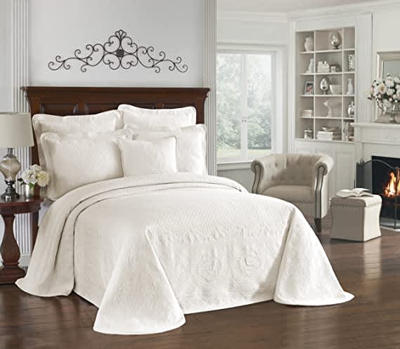 Best Chenille Bedspreads of 2026 - Historic Charleston King Charles Modern Farmhouse Floral Matelasse Bedspread image 1