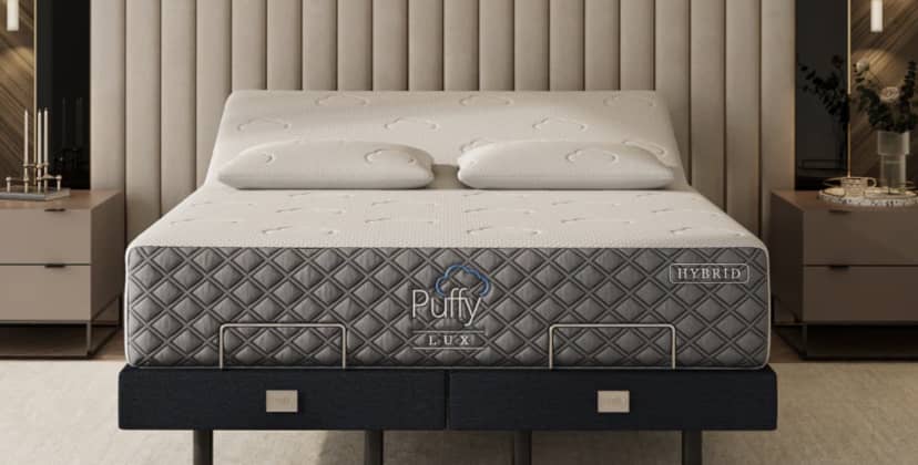 Product page photo of the Puffy Lux Smart Bed Set