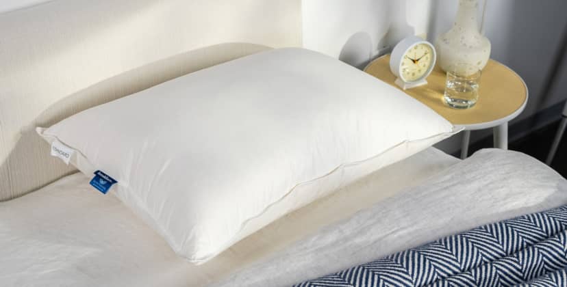 A picture of the Brooklinen Down Pillow in Sleep Foundation's test lab.