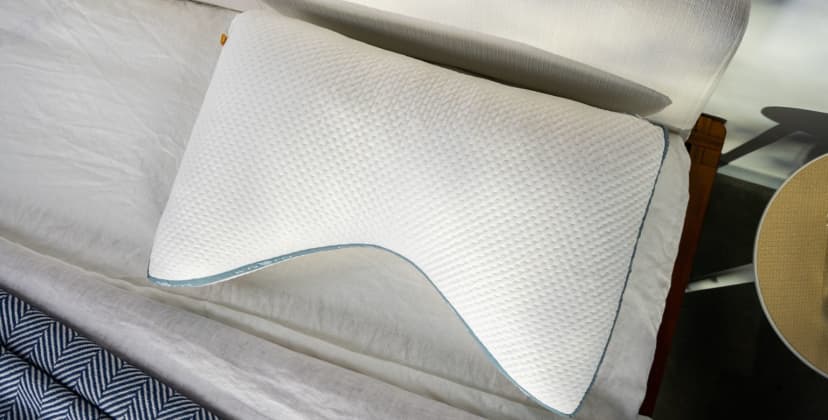 A picture of the Eli & Elm Cotton Side-Sleeper Pillow in Sleep Foundation's test lab.