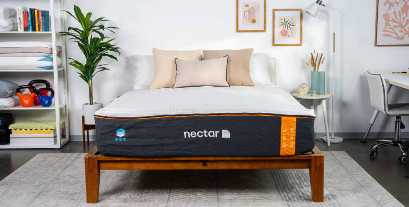 Picture of the Nectar Premier Copper Mattress in the Sleep Foundation Test Lab.
