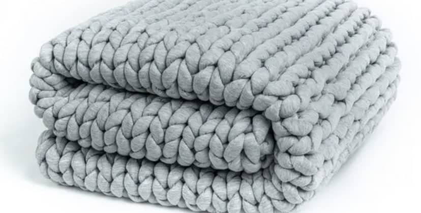 Product page photo of the Helix Knit Weighted Blanket