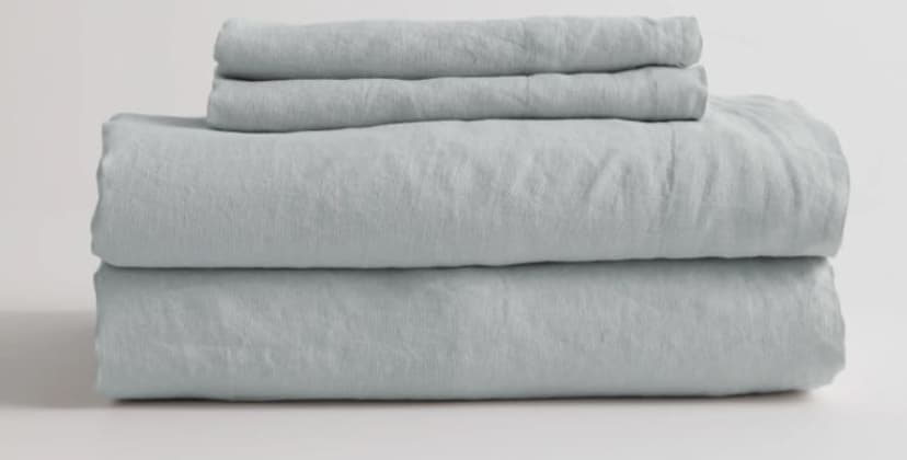 Product page photo of the Quince European Linen Sheet Set