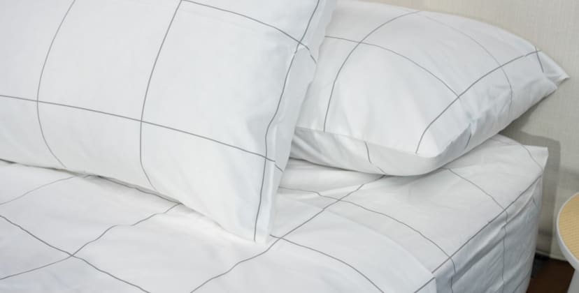 A picture of the Brooklinen Luxe Core Sheet Set in Sleep Foundation's test lab.